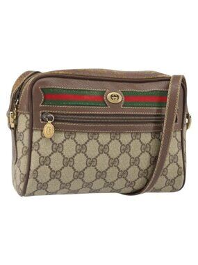 Authentic GUCCI GG Supreme Web Sherry Line Bag PVC Beige Gold 001 44 6655